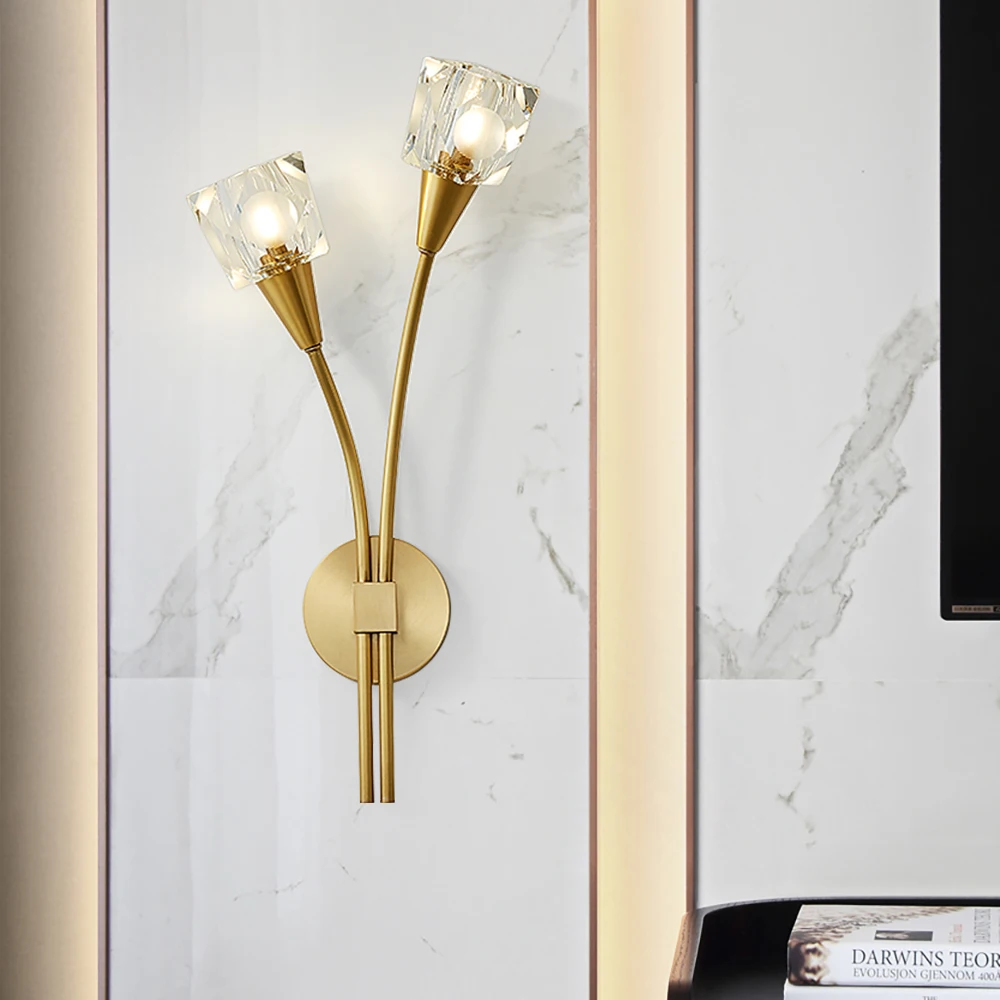 Цветок в форме растения современный настенный светильник медь Роскошный абажур