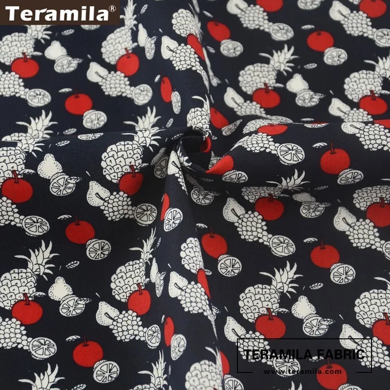 Хлопок teramila поплин ткань Черный Принт фрукты стиль ручная работа детская одежда