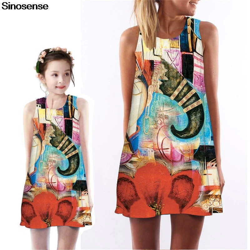 Платье для мамы и дочки пикантное мини платье без рукавов с цветочным рисунком летнее пляжное в стиле бохо