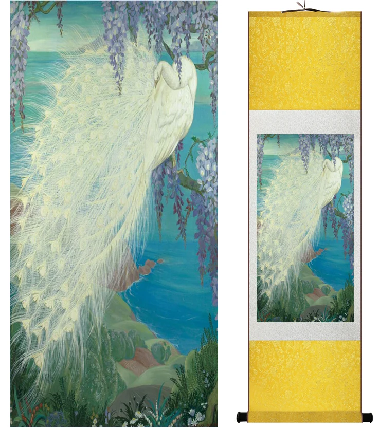 Картина с павлином и цветами украшение для дома офиса китайская живопись в