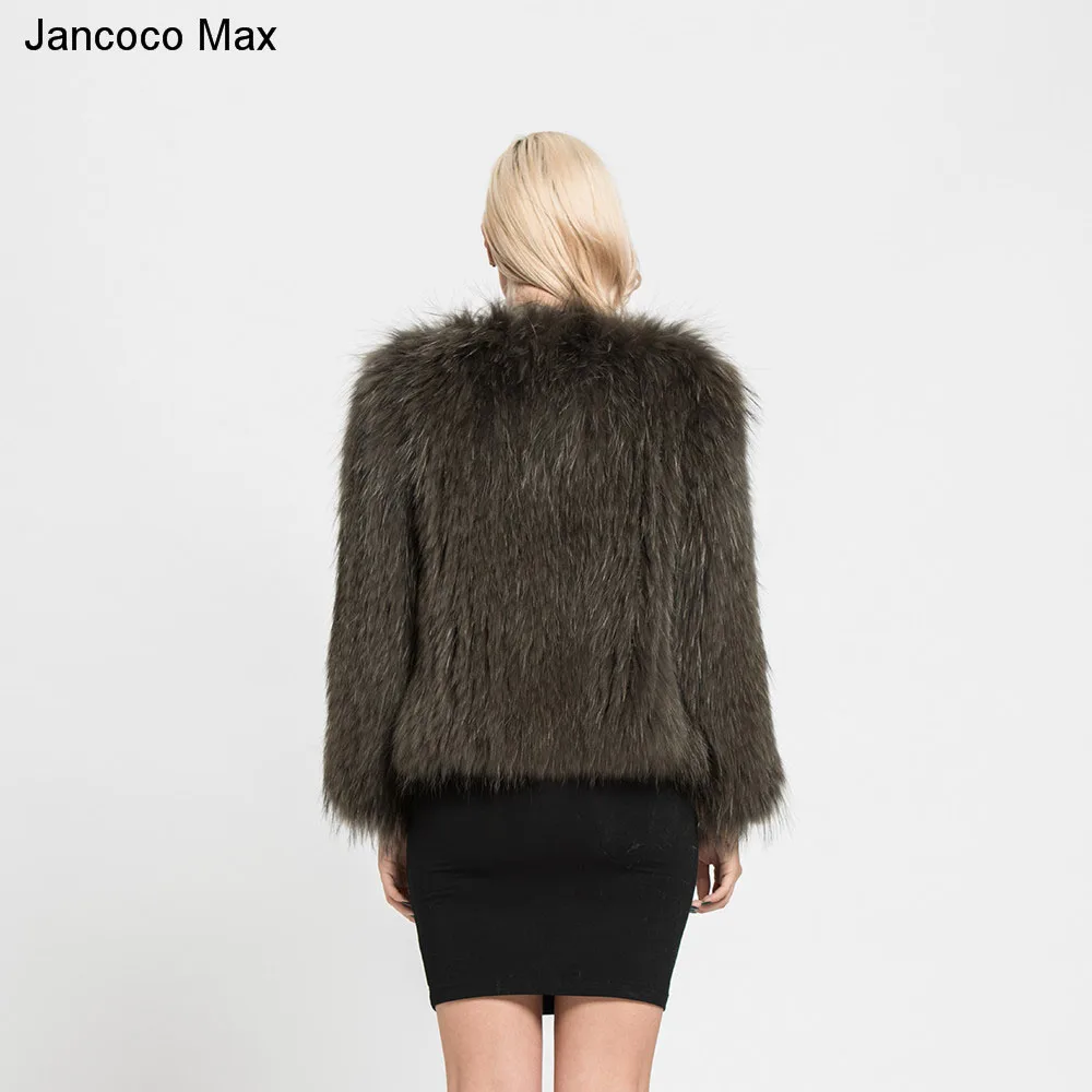 Jancoco Max натуральный мех енота пальто весна осень зима Высокое качество трикотажные женские куртки S7105