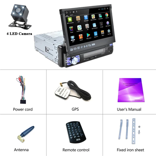 With 4 LED Camera Podofo 1DIN 7" HD Android automatic Retractable Car Stereo RDS Audio Radio Bluetooth Car MP5 Player SD FM USB Rear View Camera - Цвет: With 4 LED Camera