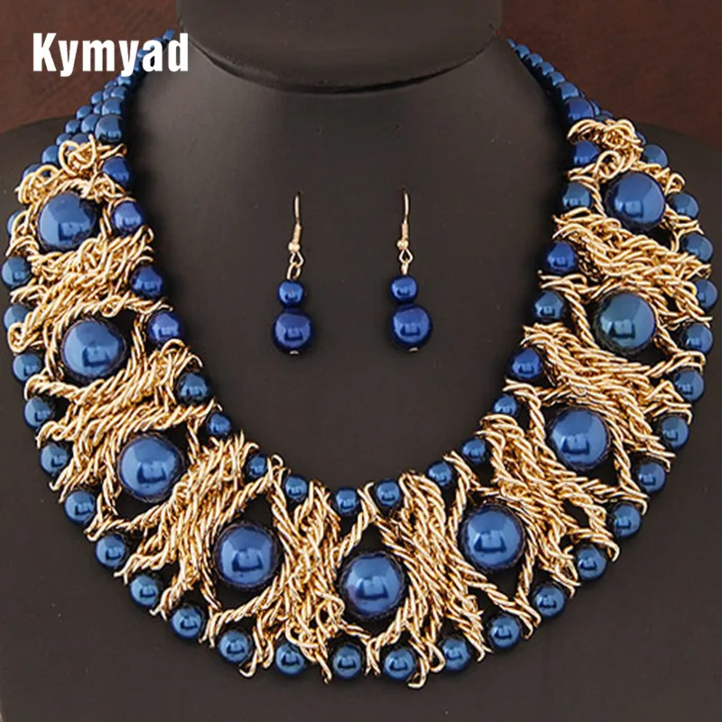 Kymyad Boutique Jewelry Sets For Women Gold Color African Beads Set Party Accessories Necklace Earrings Wholesale | Украшения и