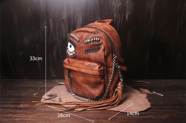 new Women backpack Retro eyes decoration bag tassel female handmade cowhide leather Messenger shoulder bags