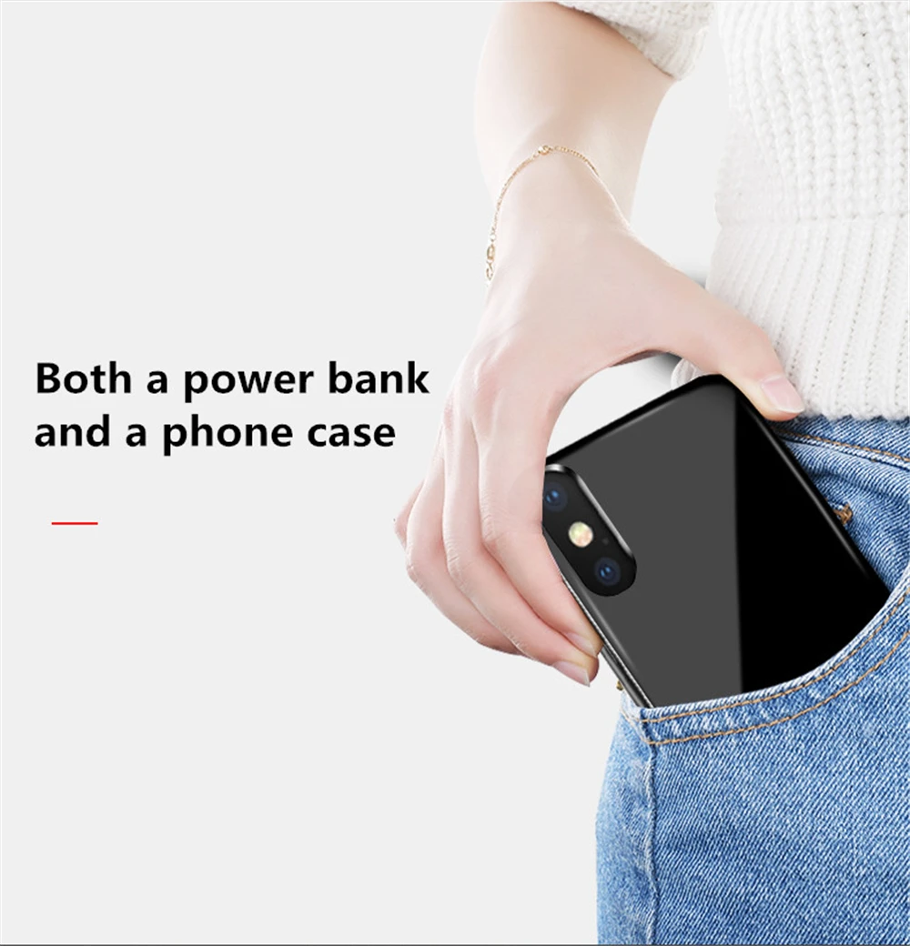 

6000mah Ultra Thin Powerbank Battery Charger Cases For iPhone XS Max Charging Case 9H Tempered Glass External Battery