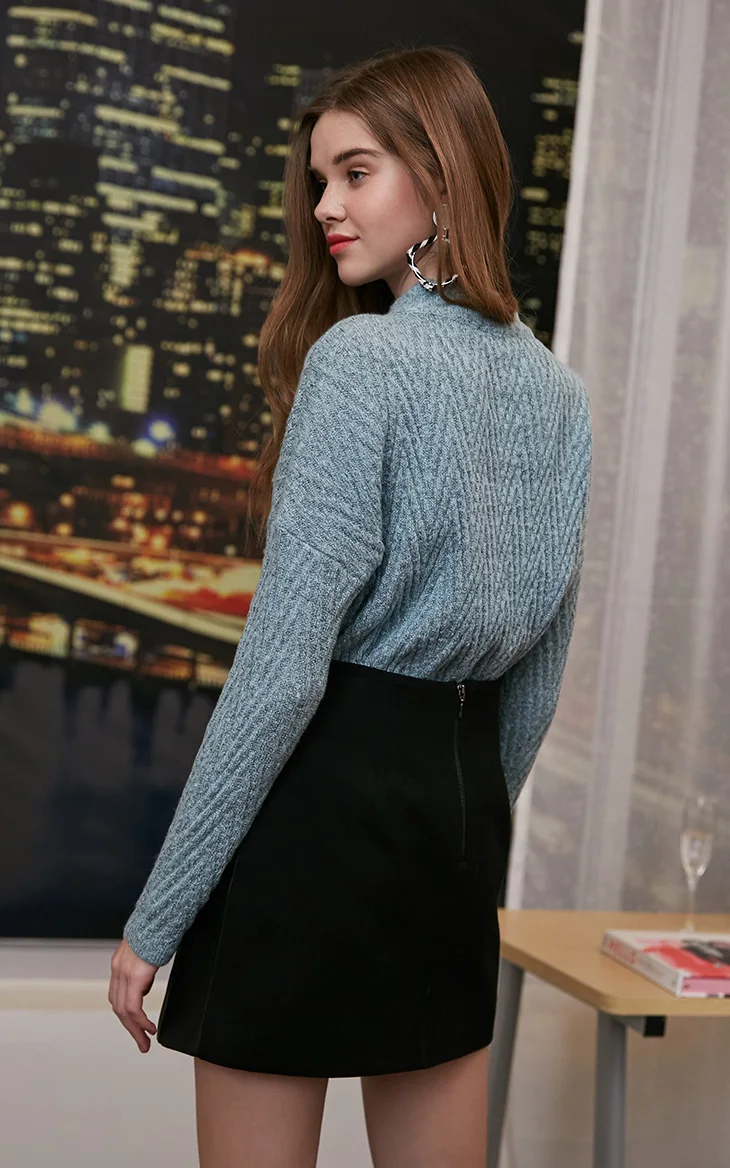 Vero Moda новые женские свитер женский ребристые круглый вырез водолазка нерегулярные подол чистый трикотаж | 318413614