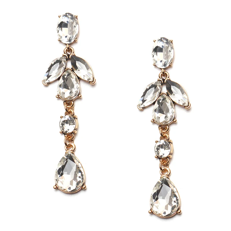 Fashion Jewelry 2017 Vintage Big Long Glass Crystal Earring Femme Bridal Wedding Drop Earrings For Women brincos pendientes | Украшения и
