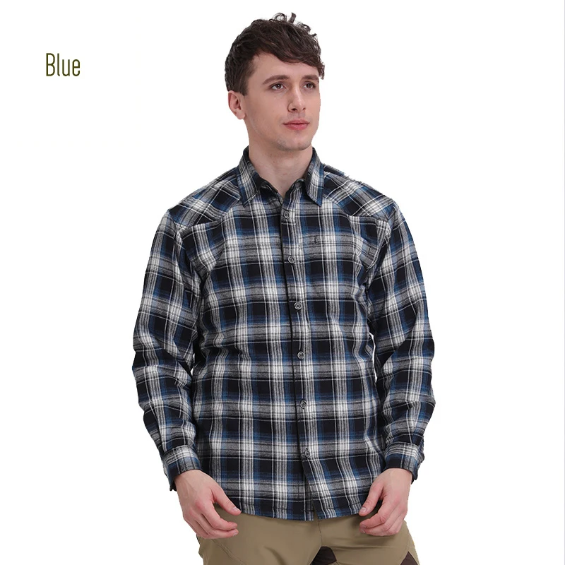 ROYALWAY Brand Camping Hiking Shirts Men With Fleeces Fishing Super Thermal Winter Good Quality#RTM1461D - Цвет: MJ1011 Blue