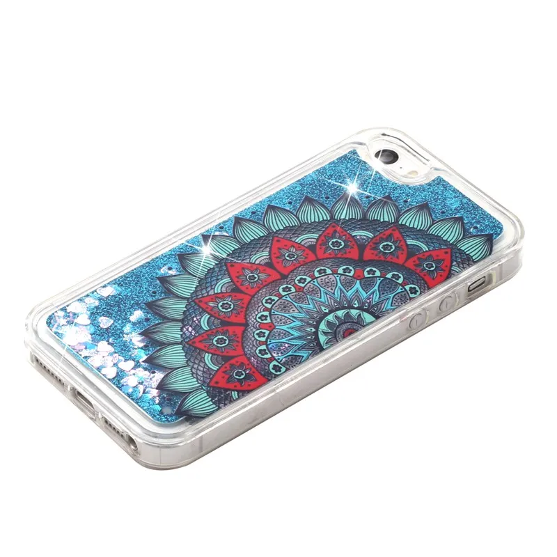 Case For iPhone 5 5s SE Protective Shell Glitter Shine Quicksand Flowing Liquid Flower Pattern Shockproof Back Cover Soft TPU |