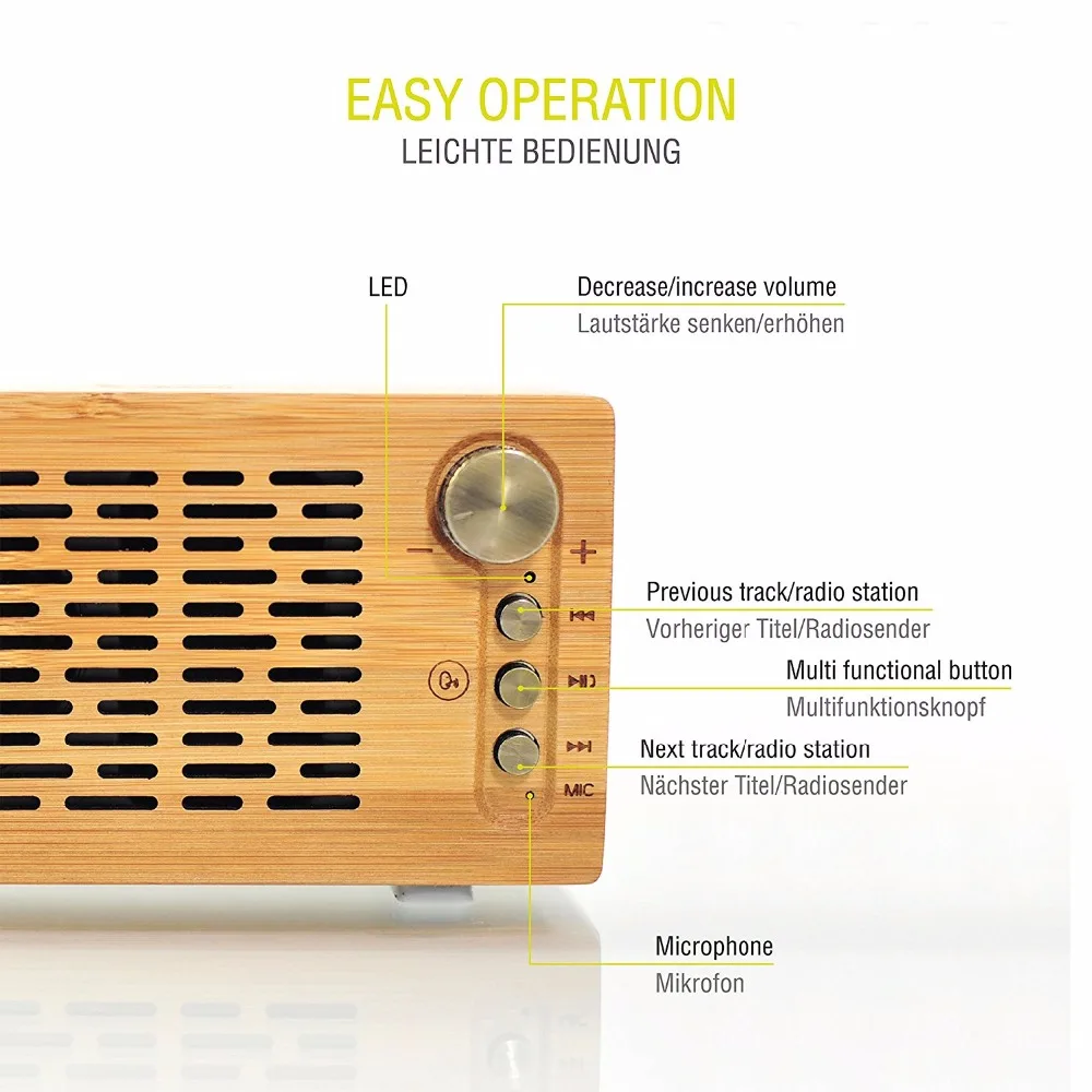 LEICKE Bamboo Bluetooth динамик портативный беспроводной с 3D стерео музыкой объемный fm