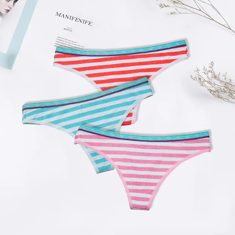 Pink-Green-Red Пикантные женские t-стринги в танга, хлопковые женские трусы женские интимное нижнее белье трусы Трусы-стринги 3 шт./компл. FUNCILAC - Цвет: Pink-Green-Red