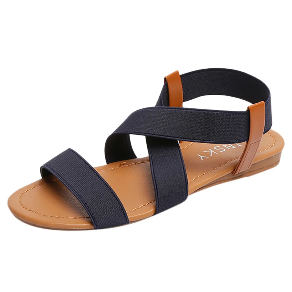 Zapatos de mujer; женские босоножки; модные повседневные сандалии на плоской подошве; однотонные Летние удобные сандалии; обувь на плоской подошве - Цвет: Синий