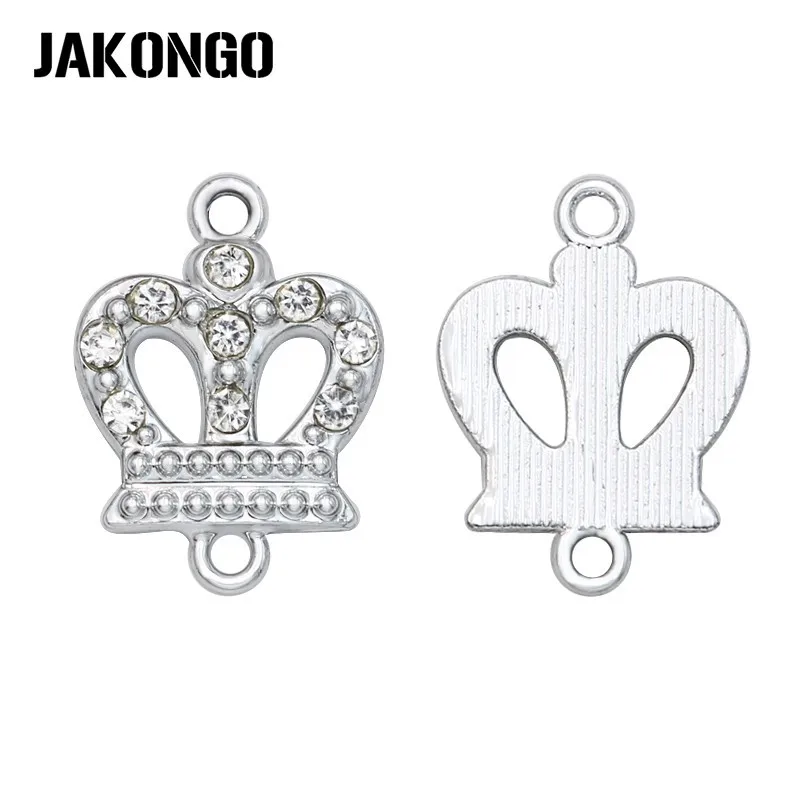 JAKONGO Silver Plated Crystal Crown Charm Connector for Jewelry Making Bracelet Accessories Findings Handmade DIY 20x14mm | Украшения и