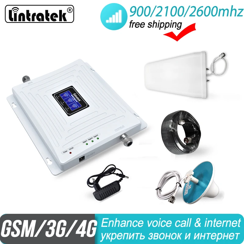 Усилитель сигнала Lintratek 2G 2600 4G 3G трехдиапазонный GSM 900 WCDMA 2100 FDD LTE сотовый телефон