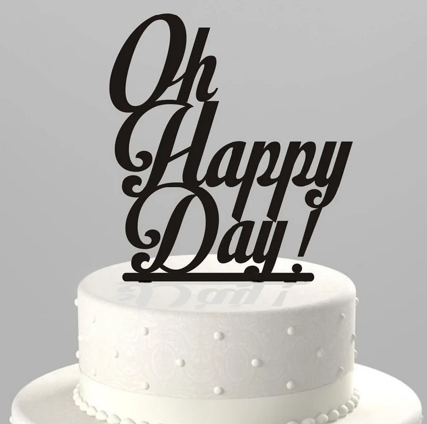 D Oh Happy Day свадебный торт Топпер черный акриловый просто женатый торт Топпер Mr& Mrs любовь птицы помолвка торт украшение - Цвет: D
