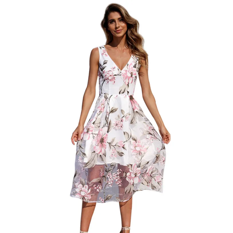 Женское летнее платье с v-образным вырезом и цветочным принтом длинное Y801 #30 |