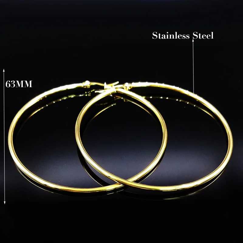 6.3 cm Gold Модные круглые маленькие серьги-кольца из нержавеющей стали для женщин, Золотые серьги для женщин, ювелирные изделия pendientes aros E612153 - Окраска металла: 6.3 cm Gold