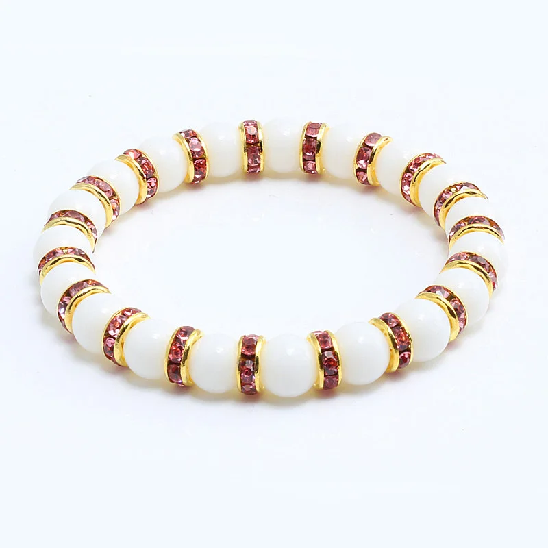 Gold-Pink Черный Природный камень Лава матовый бисером браслеты с короной женщины белый фарфор мужчины браслет из Тигрового Глаза Дракон узор пара ювелирных изделий - Окраска металла: Gold-Pink
