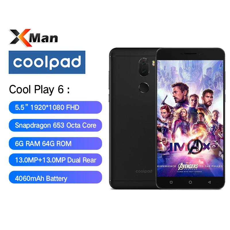 Coolpad Cool 6 play Cool6 Android 7. 1 6G RAM 64G ROM 5.5'' Snapdragon 653 Octa Core Dual Rear 13.0MP 4060mAh Mobile phone |