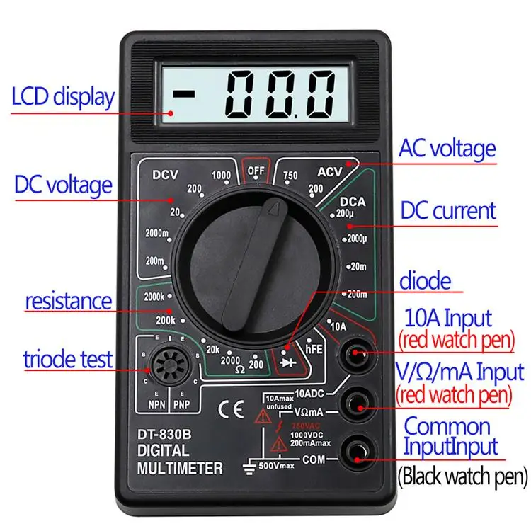 2 цвета ЖК-цифровой мультиметр AC/DC 750/1000 в цифровой мини-мультиметр зонд для Вольтметр Амперметр Ом тестер метр Калибр