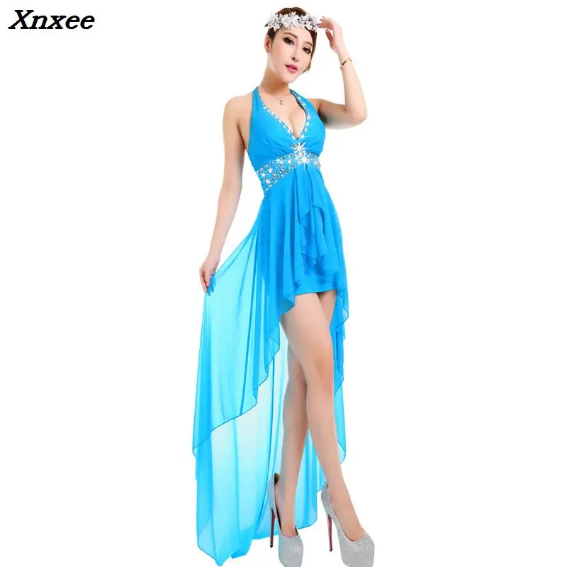 Новое летнее асимметричное шифоновое платье с лямкой вокруг шеи Пляжное сарафан