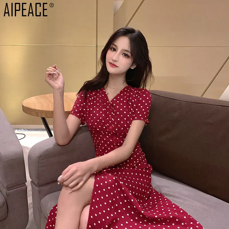 AIPEACE/летнее женское платье элегантное модное трапециевидной формы с красной