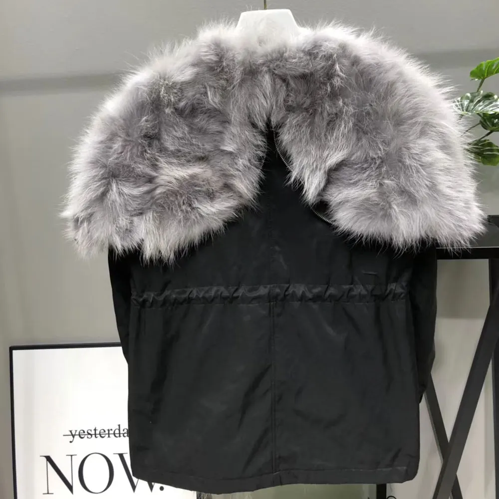 2019 Women Real Fox Fur Collar Coat Natural White Raccoon Liner Detachable Loose Thick Warm Winter Jacket Hooded Parkas | Женская одежда