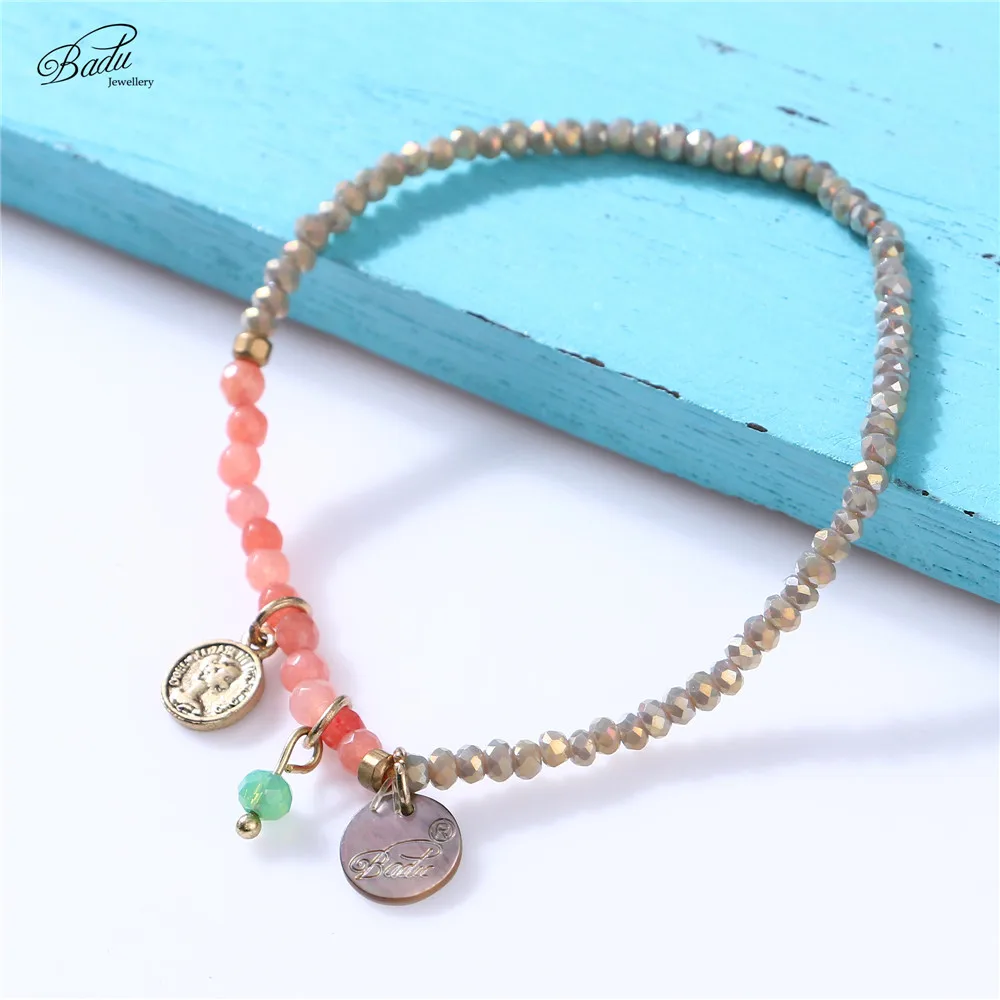

Badu Crystal Beads Bracelet for Women Charms Bracelet Beaded Pink Stone Fashion Jewelry Female Holiday Acccessories