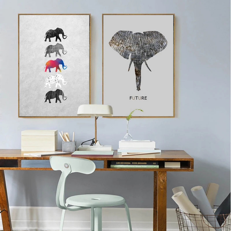 Скандинавский слон минималистичный декор скандинавский холст настенный постер
