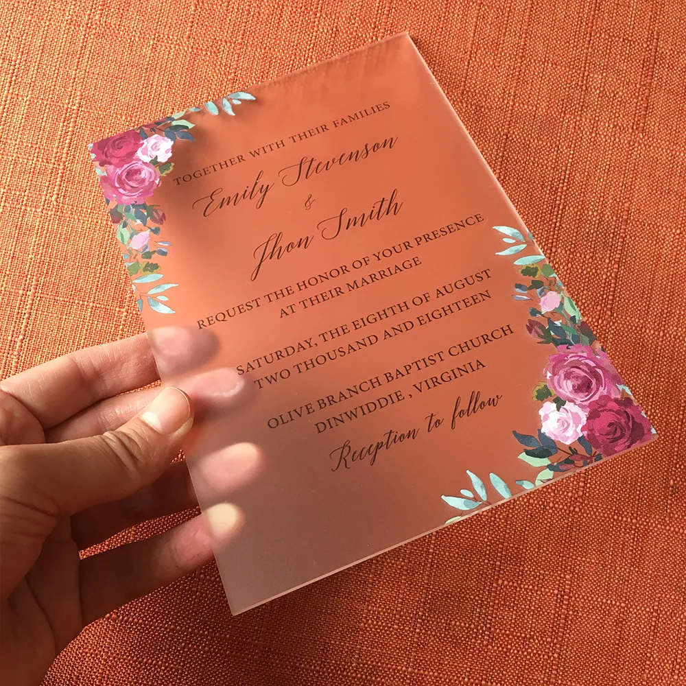 

20 Sets Per Lot Romantic Floral Watercolor 5x7inch Frosted Acrylic Wedding Invitation Cards