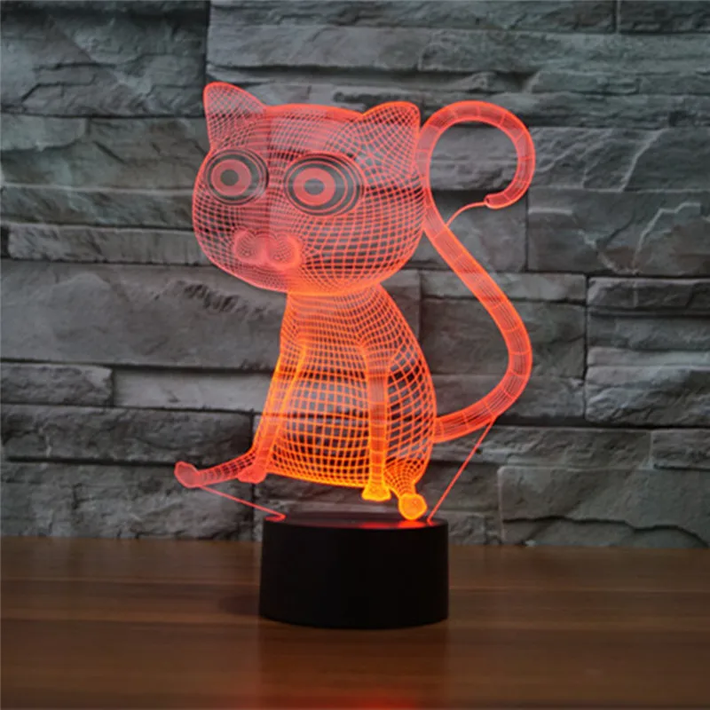 AUCD Cute Animal Cat Colorful 3D Visual Night Light Acrylic Touch Swtich Table Lamp Decoration Bedroom Office Ambient Lights 293|night light|3d