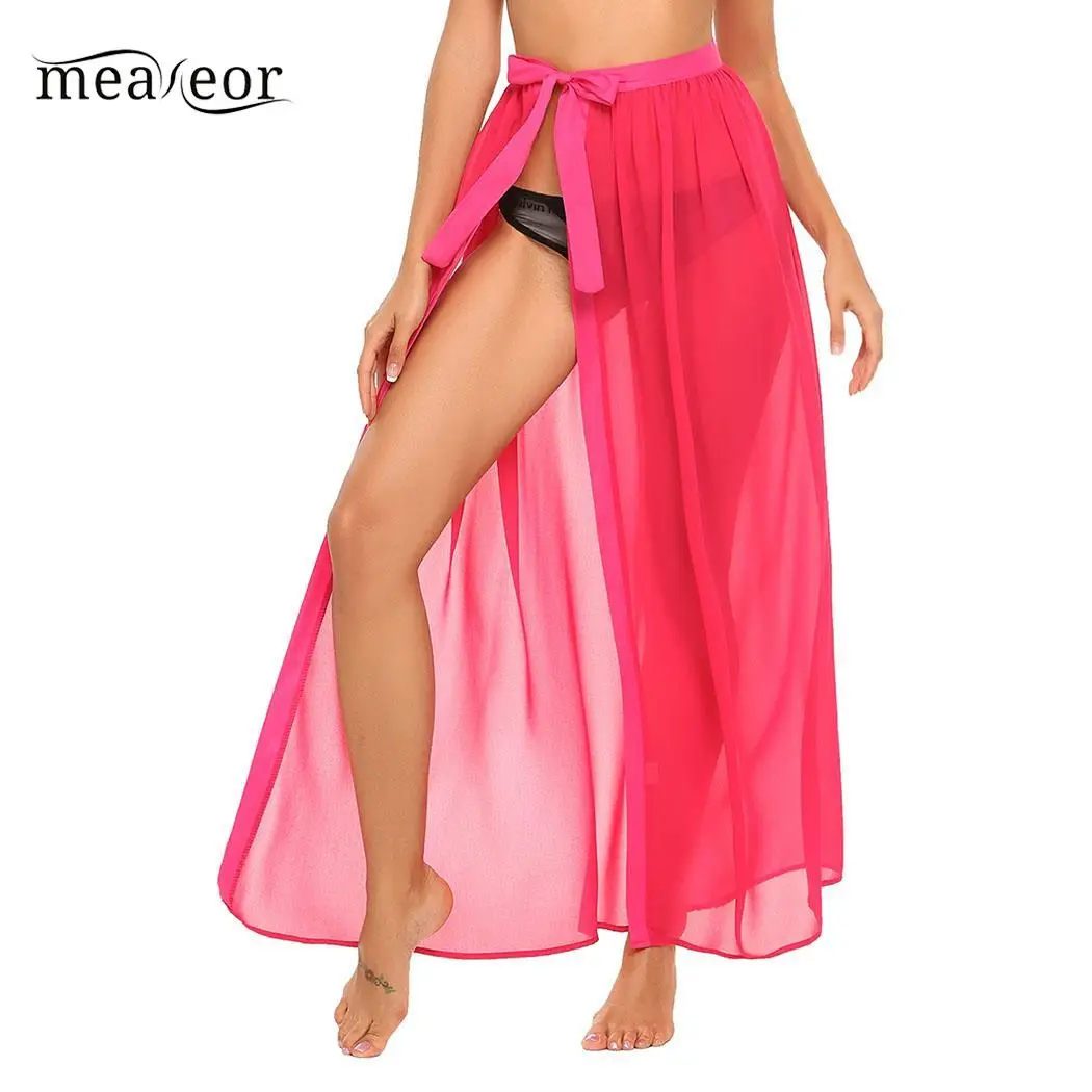 None High Women Lace-up Waist Chiffon Maxi Long Skirt Beach Casual | Женская одежда