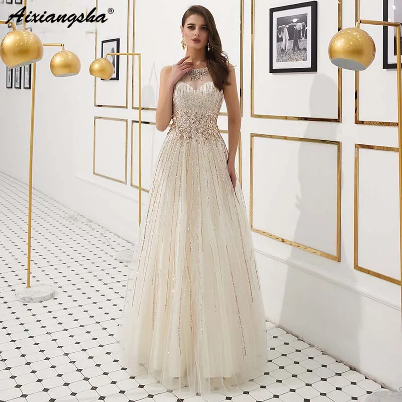 

Luxurious Embroidery Beading Evening Dress Plus Size Formal Gown Sleeveless Long robe de soiree