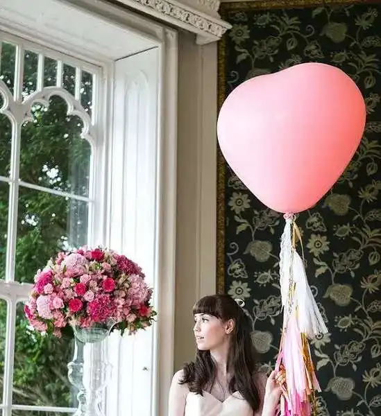 pink heart 5 шт. 36 дюймов круглые латексные шарики розовый прозрачный воздушный шар с гелием Бумага кисточкой красного цвета с надписью «Love/воздушные шары Свадебные украшения День рождения - Цвет: pink heart