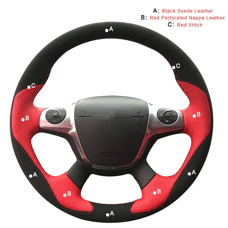 Suede and Nappa Автомобильная оплетка на руль для Ford Focus 3 2012- KUGA Escape 2013- C-MAX 2011- автостайлинг - Название цвета: Suede and Nappa