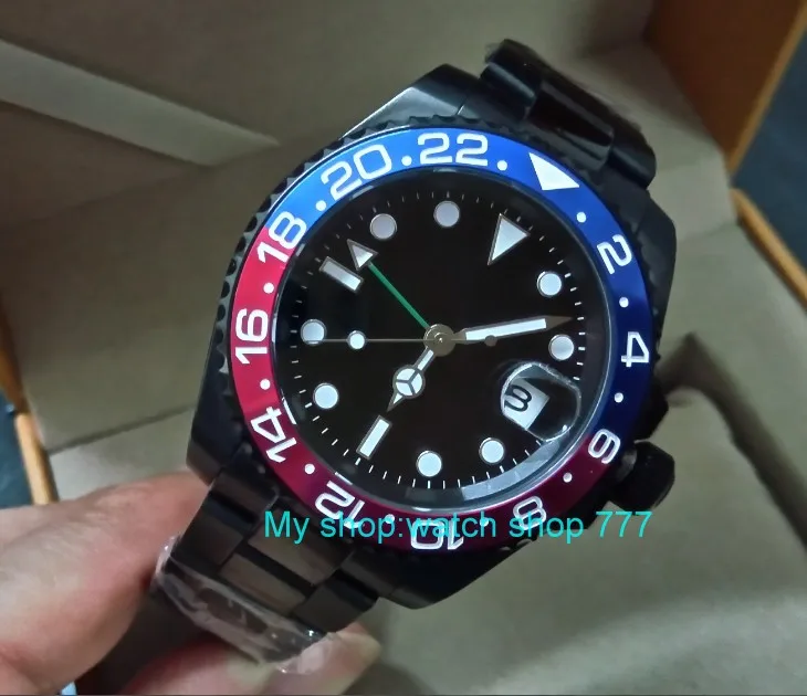 

Sapphire crystal 40mm PANRIS PVD case Asian Automatic Self-Wind movement One-way rotating bezel GMT luminous men's watch 405A