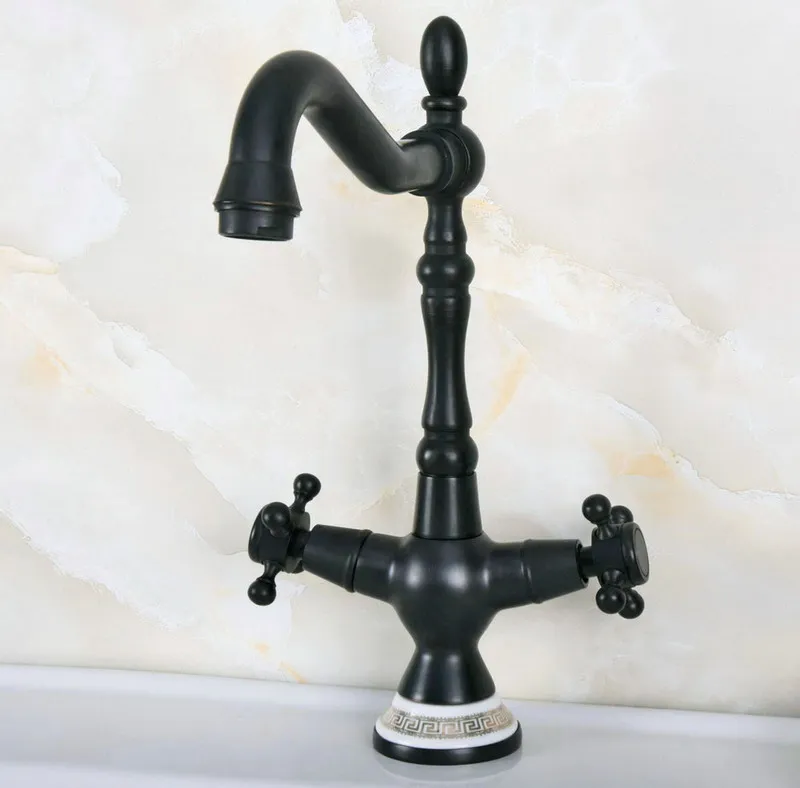 

Black Oil Rubbed Bronze Ceramic Base Kitchen Wet Bar Bathroom Vessel Sink Faucet Single Hole Swivel Spout Mixer Tap anf647