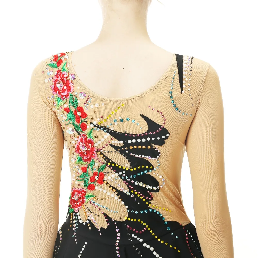 Black Figure Skating Dress Long-Sleeved Ice Skirt Spandex Made In China | Тематическая одежда и униформа