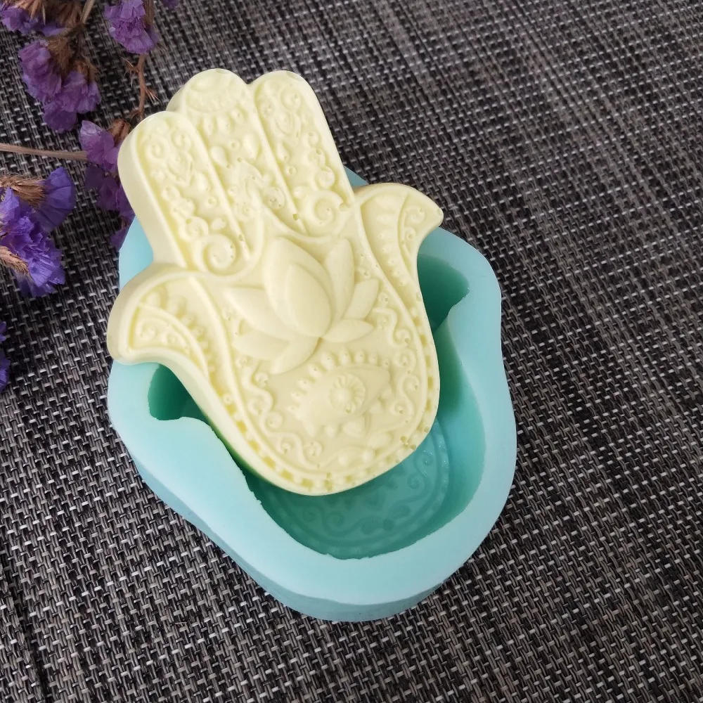 PRZY QT0122 HAMSA Lotus в ладони силиконовая форма для мыла Khamsah DIY изготовления рука Фатимы