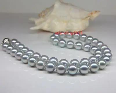 

ААААА 18 "11-10 мм круглый настоящий натуральный южный морской серый жемчуг ожерелье> Ювелирные изделия Бесплатная доставка