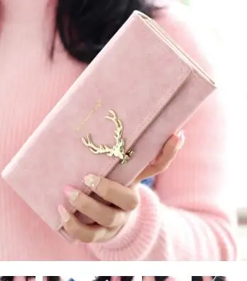1pcs/lot korean style Female Women Purse Long  Solid Candy Color Metal Christmas Deer Wallets PU long walllet