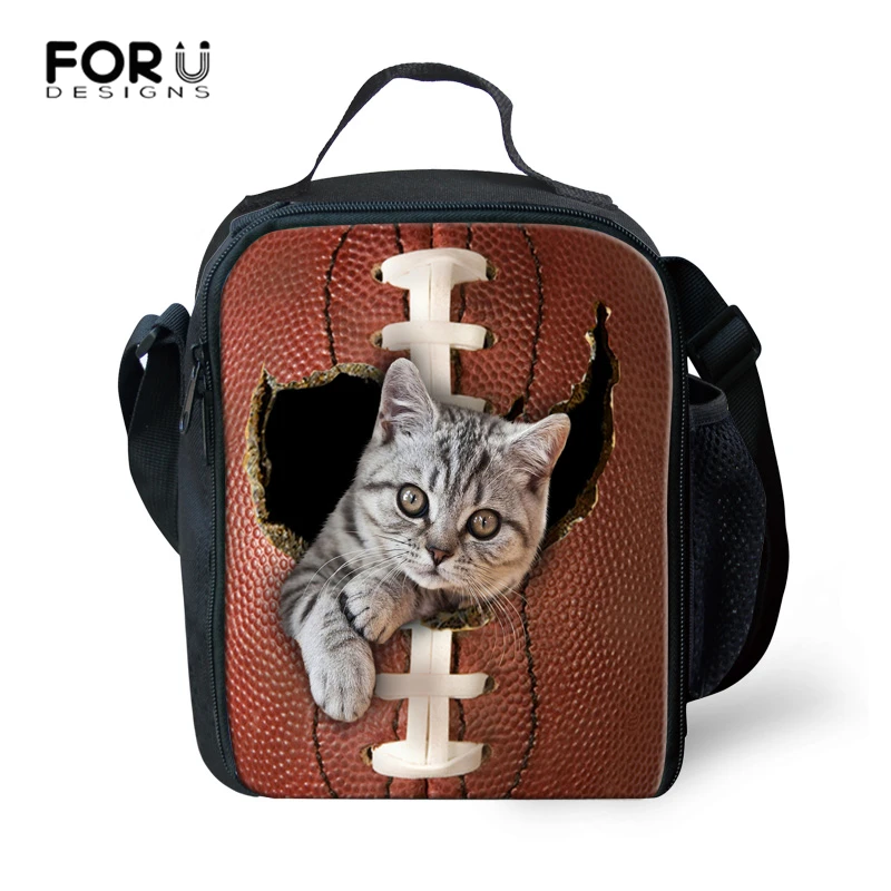 

3D Забавный рисунок кошки FORUDESIGNS, Портативная сумка для ланча для студентов, сумка для еды, сумки для пикника для женщин, Термальный Ланч-бокс,...