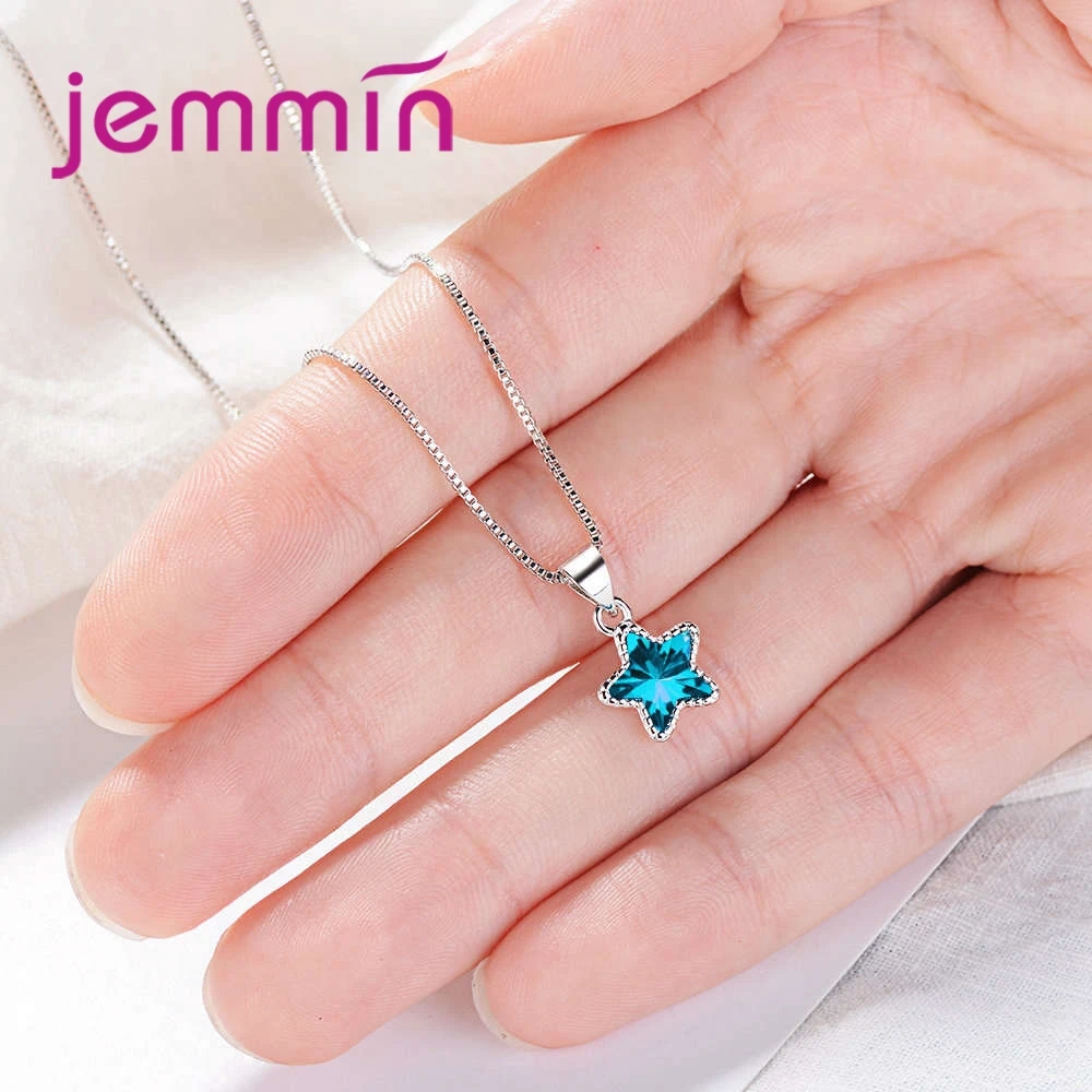 

Genuine Brand Pendant Necklace Blue Star Crystal 925 Sterling Silver For Ladies Appointment Anniversary Party Jewelry