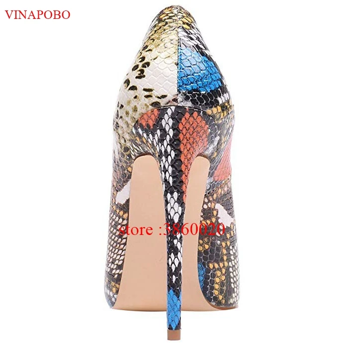 8cm VINAPOBO/женские туфли-лодочки из матовой кожи со змеиным принтом; цвет красный, черный; вечерние туфли на высоком каблуке-шпильке с острым носком; пикантные офисные свадебные туфли - Цвет: 8cm