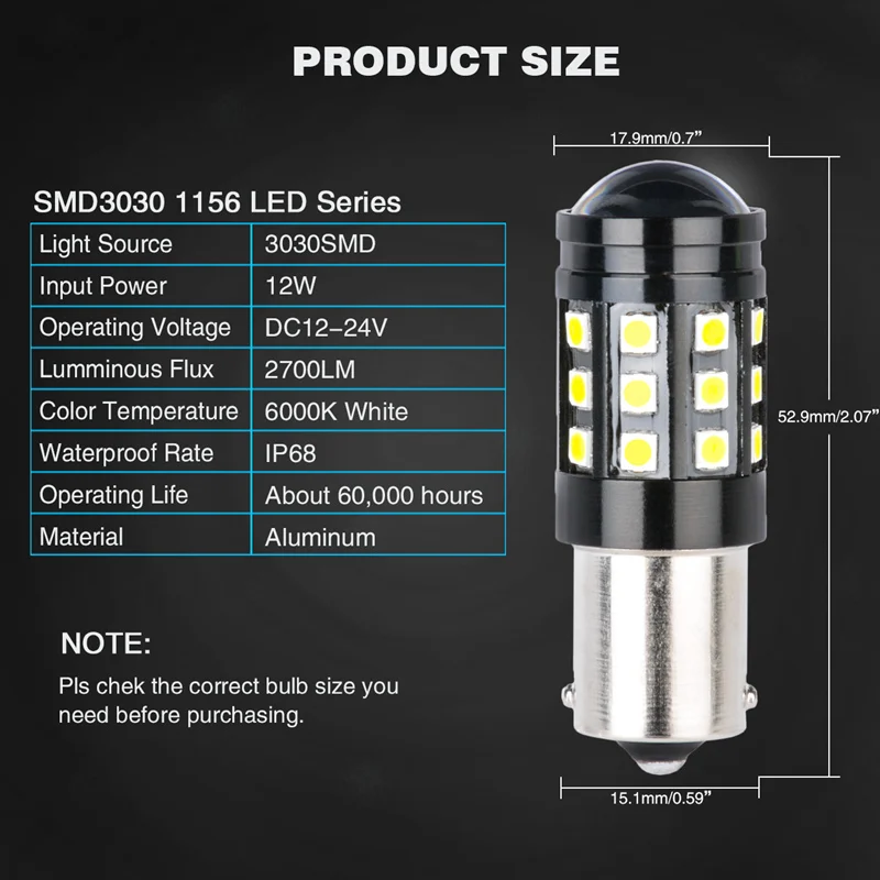 TUINCYN 2pcs 2700Lm P21W Led Bulbs For Turn Signal Lights DRL Lamps 1156 ba15s 6000K White High Power DC12V Running Light | Автомобили и