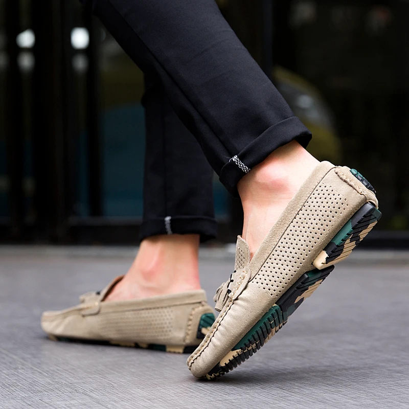 New Punching Breathable Loafers Summer Men Shoes Slip-On Lazy Boat Soft Moccasins Fashion Light Casual Driving | Обувь