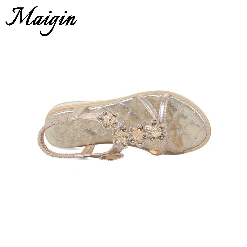 Maigin золотые и серебряные сандалии Для женщин 2018 Лето Boho с открытым носком