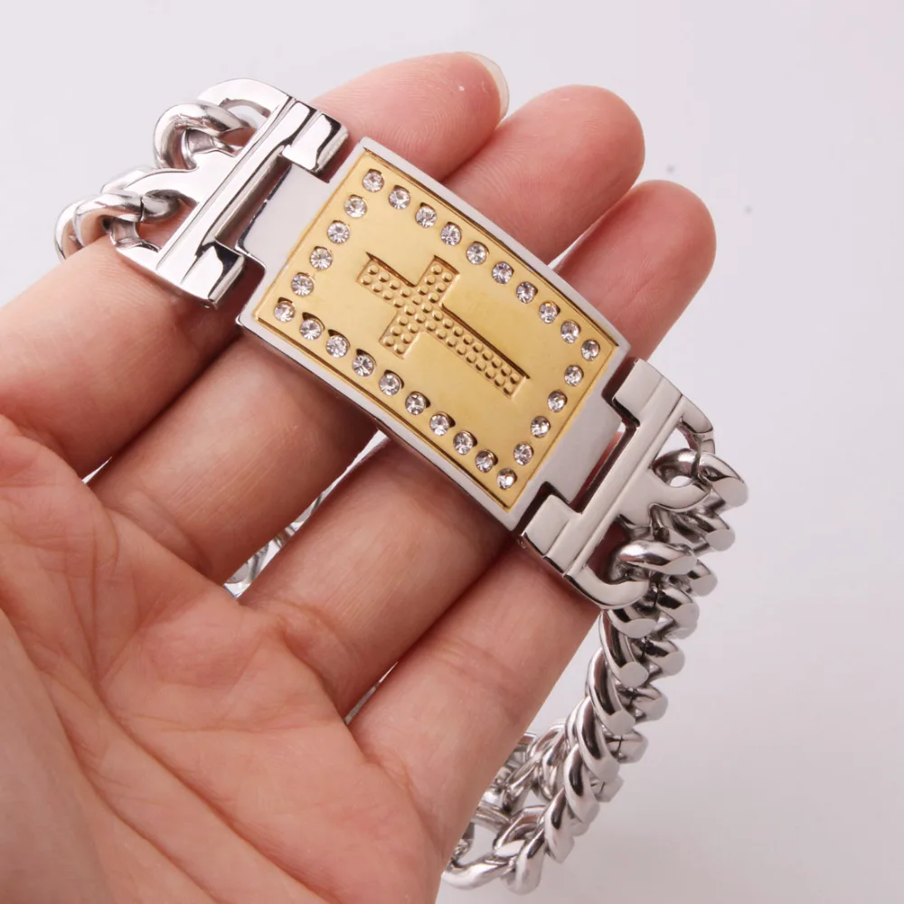 Новый мужской браслет в стиле хип хоп из нержавеющей стали серебристый золотой