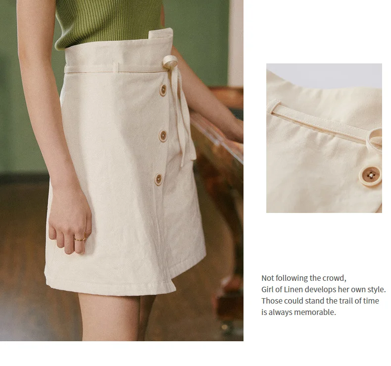INMAN Autumn New Arrival Young Literary Style Lacing Button Slits A-line Women Short Skirt