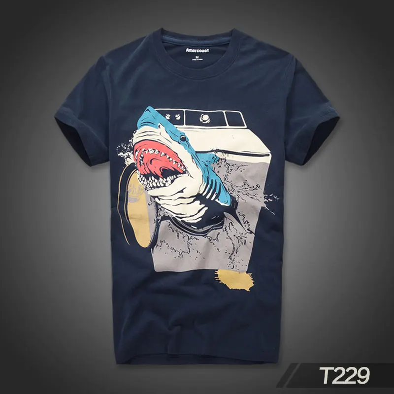 T229 Royal Blue Американский побережье хлопковая Футболка с круглый воротник принт и рубашка с короткими рукавами - Цвет: T229 Royal Blue